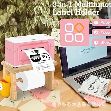 Impresora de etiquetas de escritorio Etiqueta térmica Soporte de madera Impresora de escritorio Etiqueta de rollo Soporte de madera