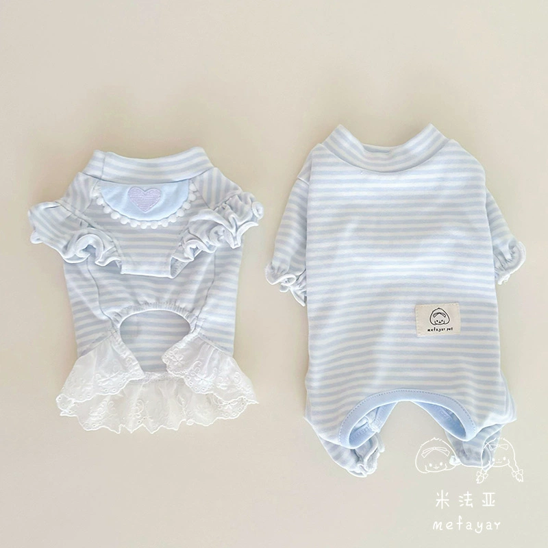 Мефая, домашняя кошка, одежда собаки, хлопчатобумажная синяя полоска, весна и осень