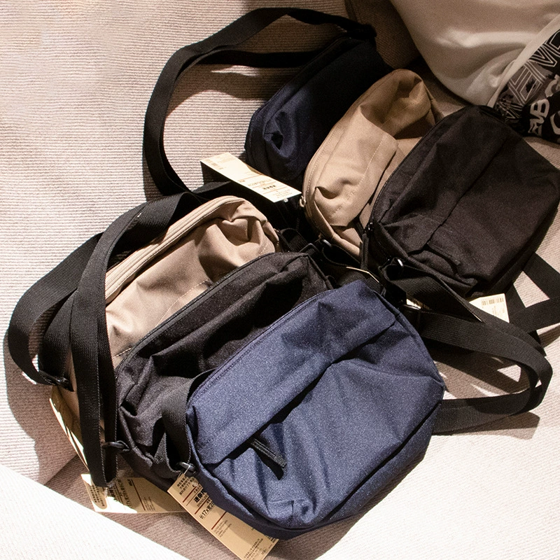 Японская сумка через плечо без принта с двойной молнией, однотонная простая легкая сумка через плечо унисекс, нагрудная сумка, универсальная поясная сумка