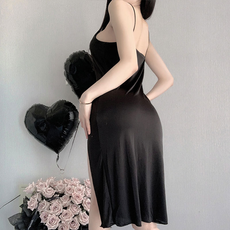 섹시한 속옷, 섹시한 슬릿 롱 스커트, 핫 서스펜더 나이트가운, 홈 여성 드레스, 백리스 슬림핏 스텔스 스커트