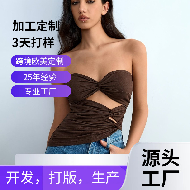 2026 Korean-Style Retro Spicy Girl Style Sexy Hollow-Out Slimming Tube Top with a Unique Twist Design 2026 Korean-Style Retro Spicy Girl Style Sexy Hollow-Out Slimming Tube Top with a Unique Twist Design