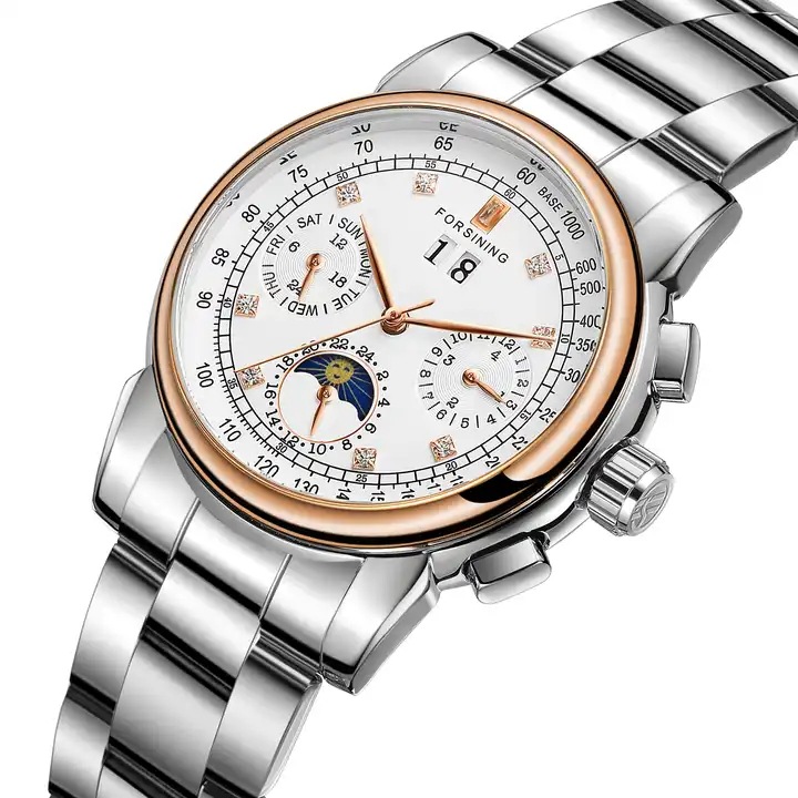 forsining women's fashion casual multi-functional mechanical movement automatic mechanical watch steel belt Sun Moon Star