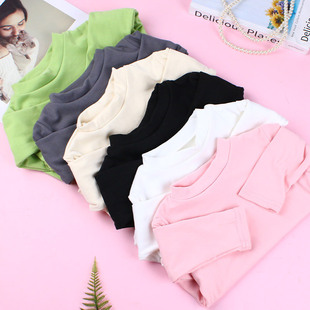 Children's De velvet bottoming shirt baby boys' and girls' thermal underwear solid color all-match long-sleeved autumn clothes T-shirt children's clothing