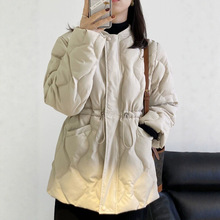 白枕鹤菱格棉服女冬季新款小个子中长款收腰轻薄棉衣女韩版修