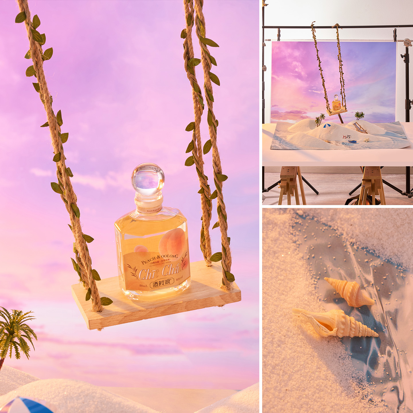 Accesorios de fotografía de playa creativa adornos fondo de la superficie del mar tela arena concha cocotero escena construcción decoración de fotografía