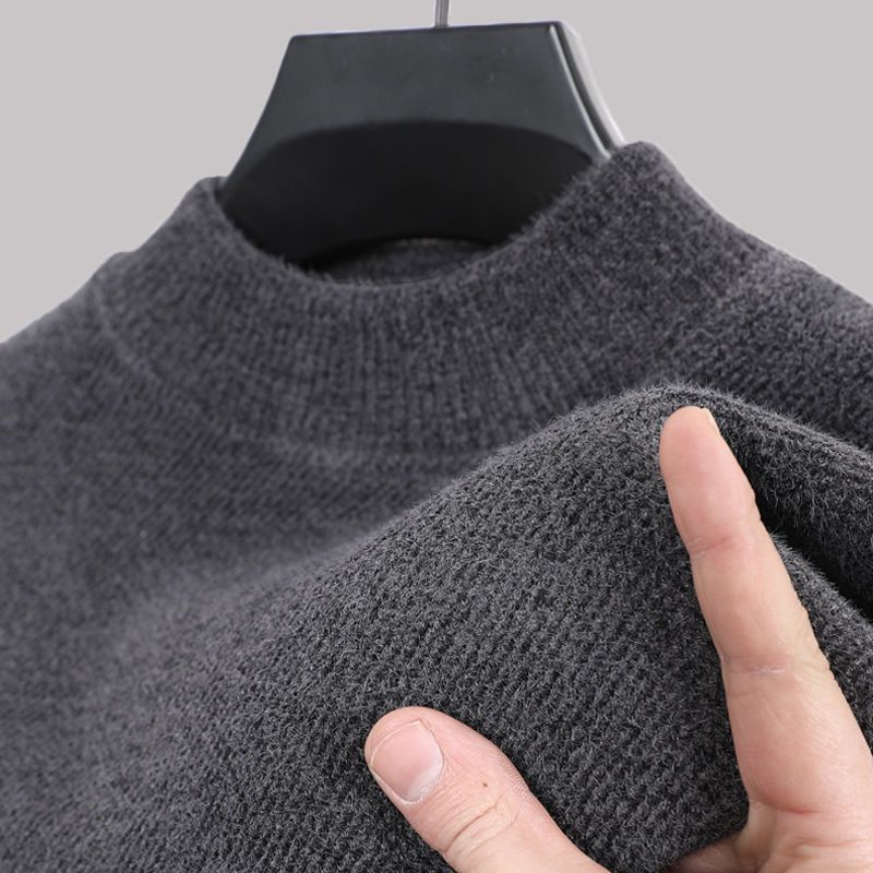 Men's Thickened Thermal Underwear, Men's Warm Fleece Chenille Loose Sweater, Long-Sleeve Fleece Integrated Knitwear, Round Neck