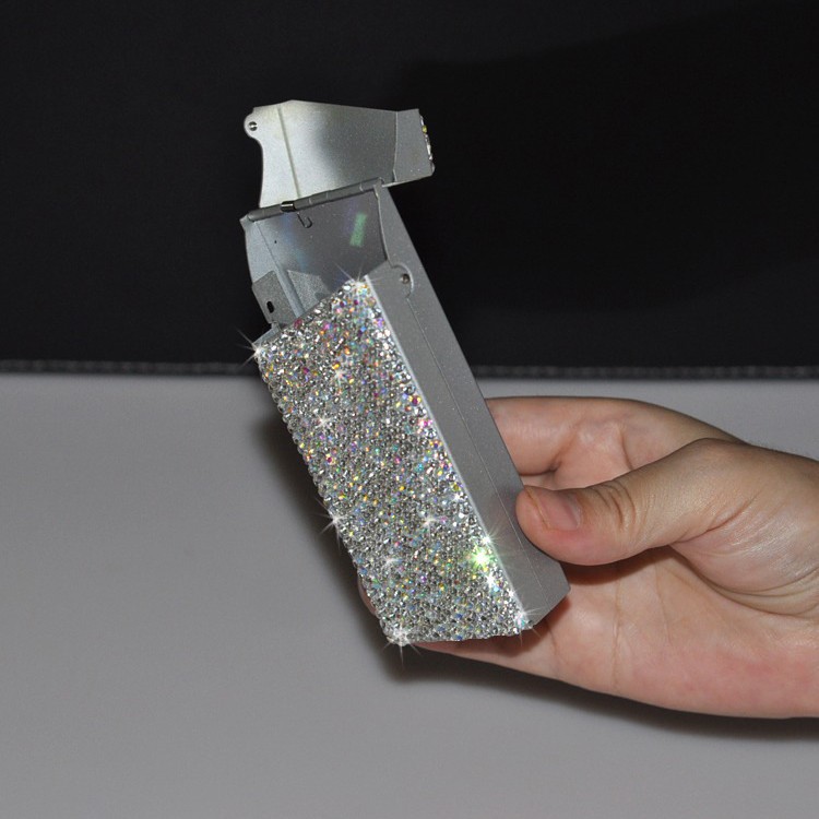 Estuche de Cigarrillos de Lujo Ligero con Incrustaciones de Diamantes para Mujer, Encendedor Electrónico a Prueba de Viento con Diamantes, Juego de Regalo de Cigarrillos para Comercio Exterior Transfronterizo