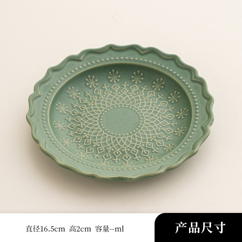 2025新款日式复古创意点心盘子蛋糕盘沙拉盘小平盘粗陶甜品圆形盘|undefined