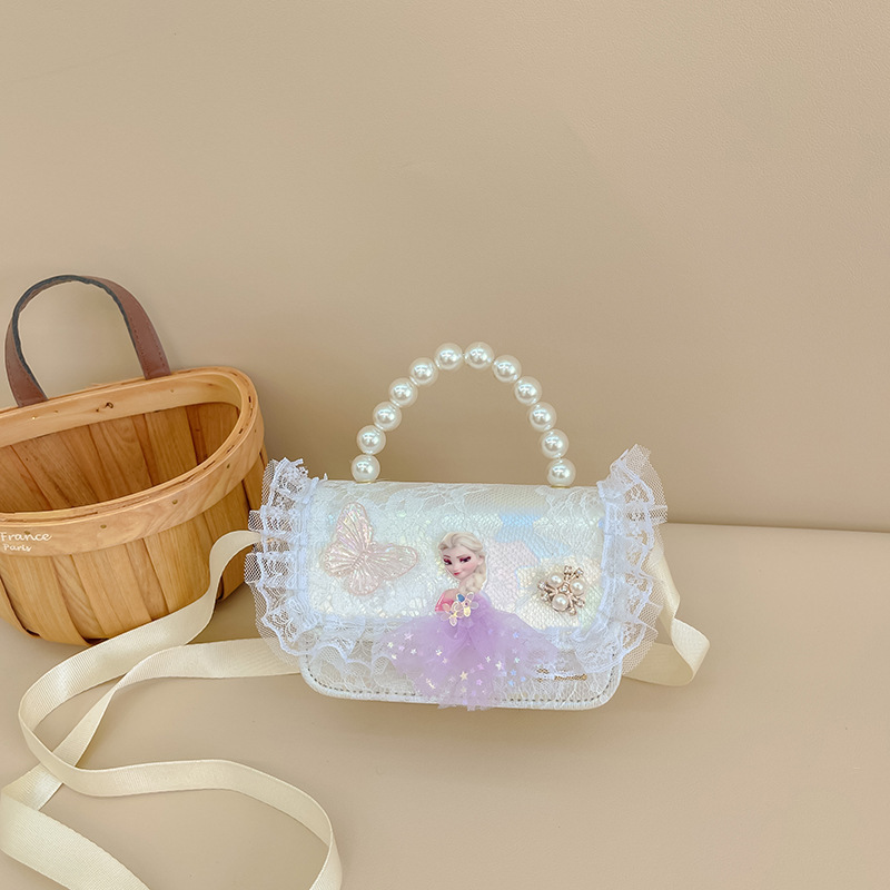 Bolsa de niños de estilo extranjero bolso de perlas bolso de hombro de encaje arco lindos princesa mochila