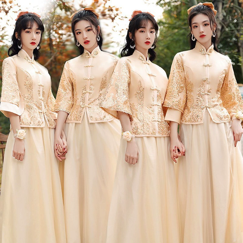 Аренда одежды для подружек невесты обычно носит новый китайский костюм в китайском стиле ретро сестринские платья