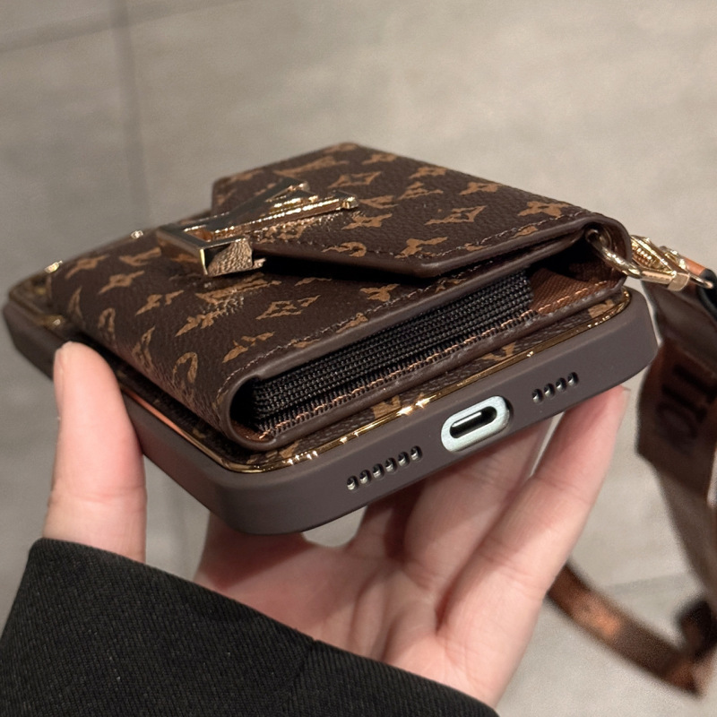 クラシックなトレンディなブランドのクロスボディカードホルダー、iPhone16Promaxに適した外国貿易専用、新しいカード挿入Apple携帯電話ケース|undefined