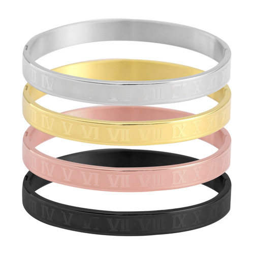 Fashion Roman numeral five-color 18K stainless steel bracelet for men, engraved decorative item, cross-border manufacturer wholesale