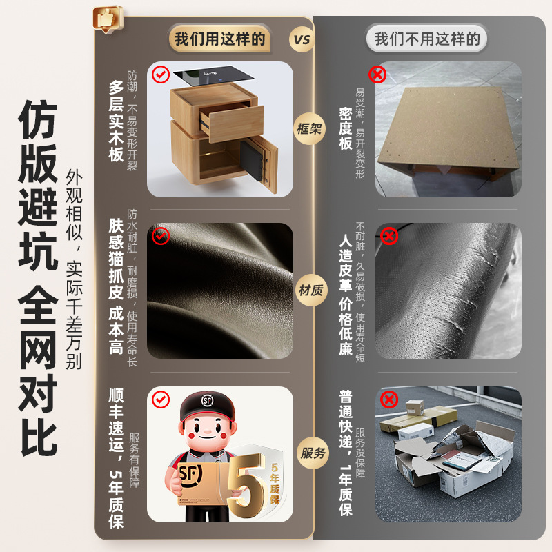 Mesita de noche inteligente caja fuerte todo en uno 2025 nuevo gabinete de seguro de cabecera de carga inalámbrica multifuncional de alta gama