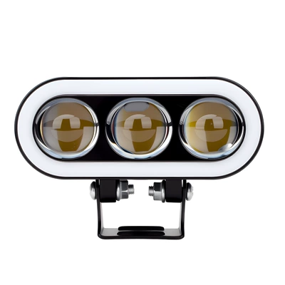 Cross-Border Motorcycle Led White and Yellow Two-Color Electric Vehicle Spotlight External Motorcycle Headlight Modified Lens Car Light (Motorcycle headlights, headlights) - white-and-yellow-always-bright-blue-circle-blue-back-cover-trinocular-lens