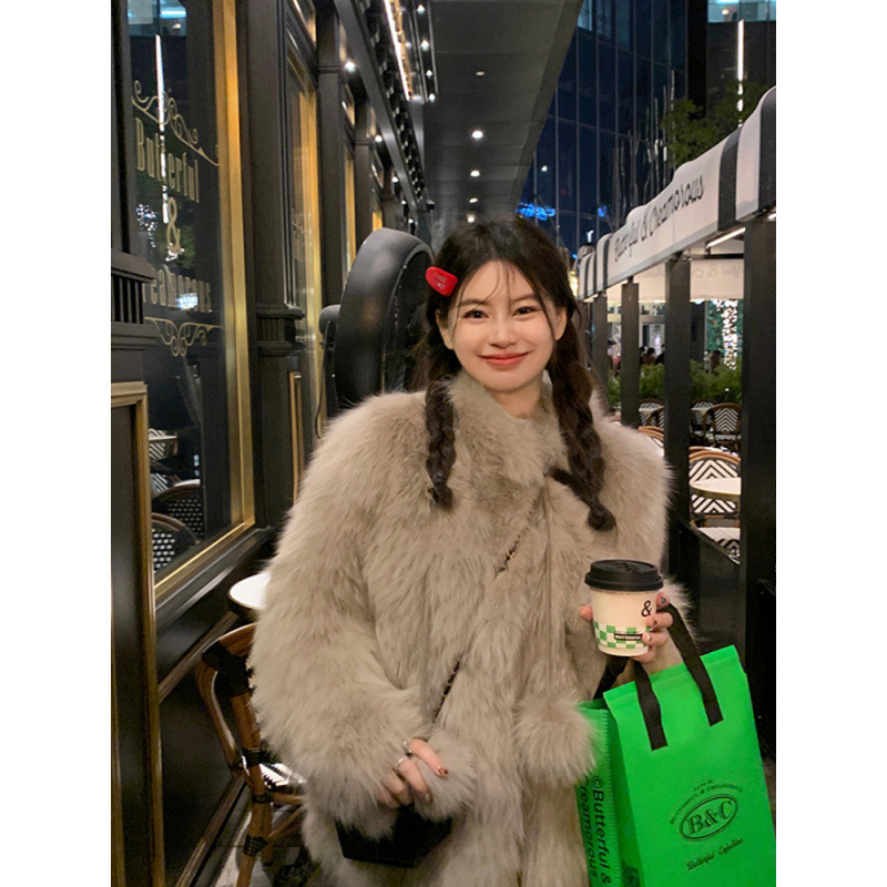 가을과 겨울 새로운 모조 여우 모피 코트 다재다능한 토카 짧은 모피 젊은 패션 슬림 윈드브레이커