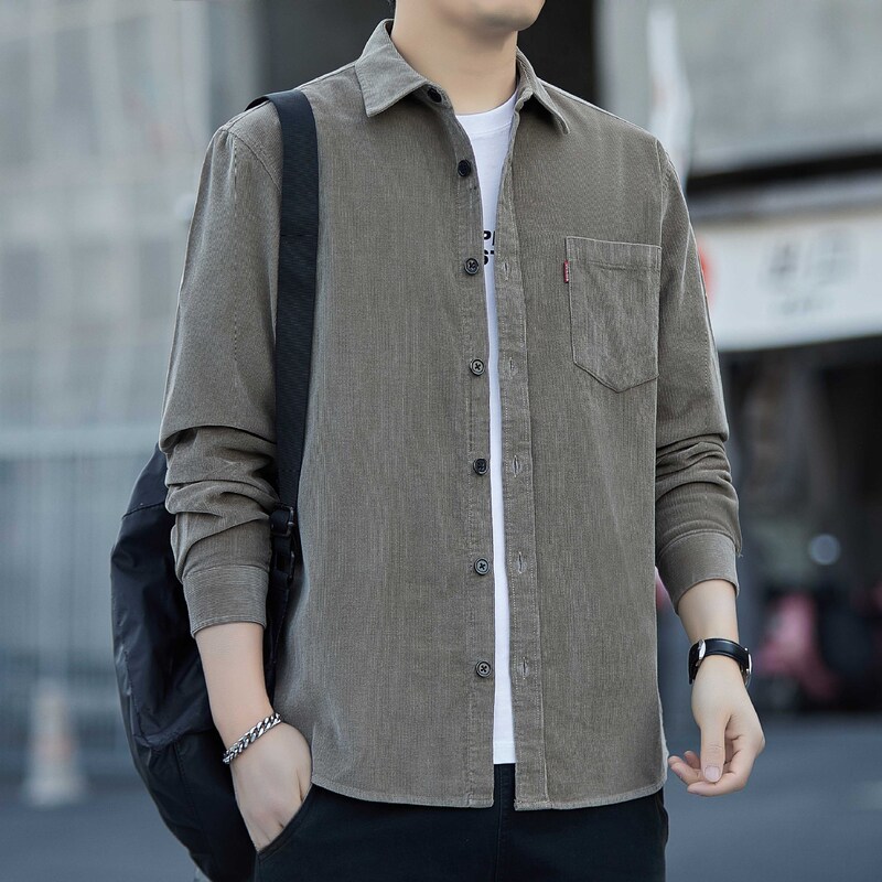 Autumn and Winter Pure Cotton Corduroy Shirt Men's Jacket Long-sleeved Shirt Loose Work Top Fashionable Korean Style All-match