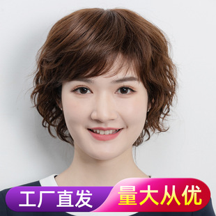 Wig women's short hair real hair full real hair curly hair wig set middle-aged and old lady mother full head cover spot wholesale