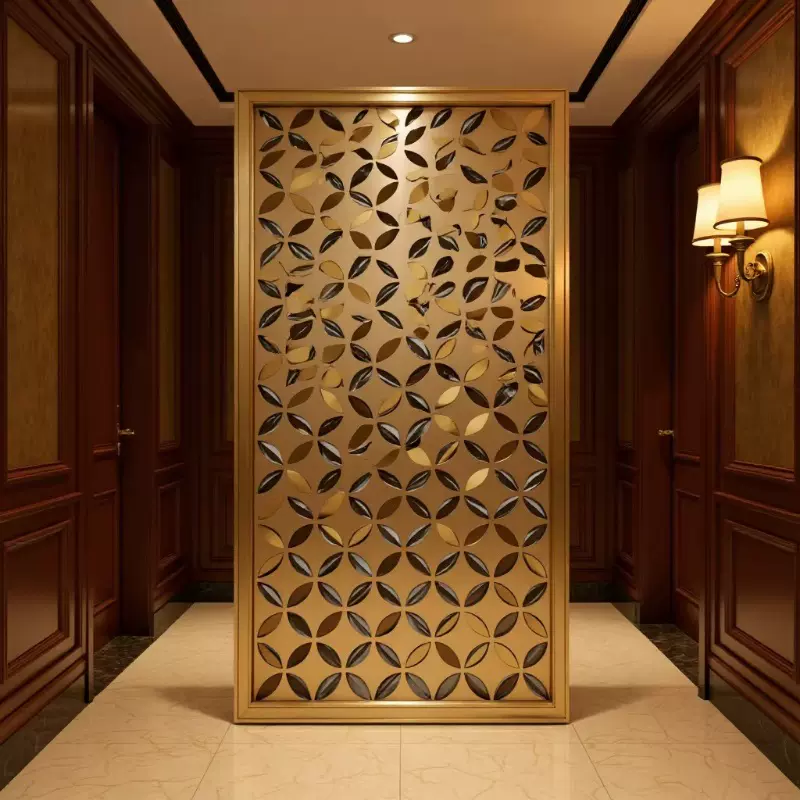 【钛金屏风】订做展厅酒店雕花不锈钢金色隔断直接工厂定制玄关