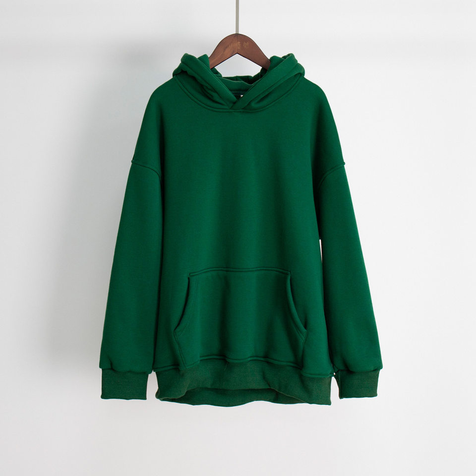 Áo hoodie nỉ lông dáng rộng có mũ và túi, tay dài, dáng unisex — Màu cà phê, Màu hồng, Màu xám, Màu đen chi tiết 8