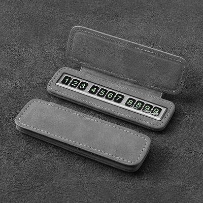Temporary Parking Sign for Moving Car Phone Number Plate, Car-Mounted Flip-Top Suede Leather Temporary Parking Sign (Nömrəli dayanma kartı) - gray