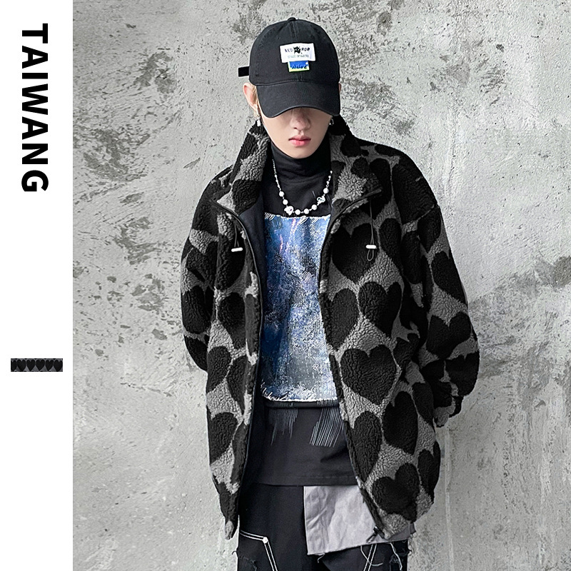 Men's Clothing brand loose lamb wool jacket for men 2024 autumn and winter new style jacket black heart cotton coat for men_voghion.com