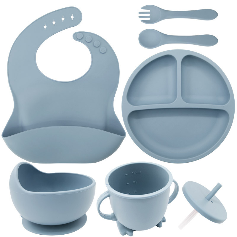 Juego de vajilla de silicona para niños, vajilla para alimentación maternoinfantil, plato de comida, tazón de comida, bebé aprende a comer, plato separado