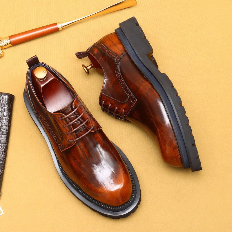 Shoes English style for leather shoes, high classic suit for leisure platform, footwear