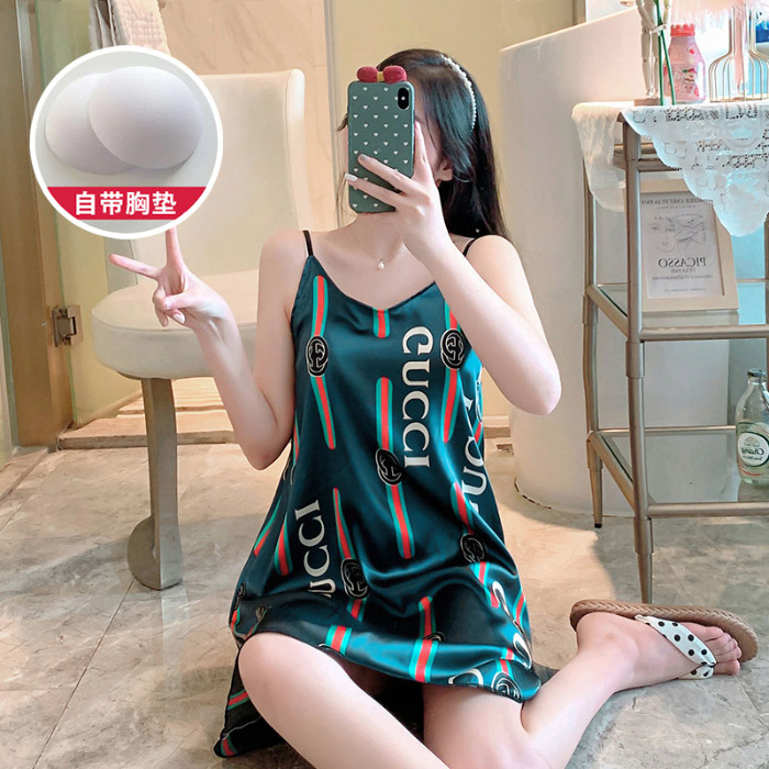 2024 pijama de verano cinta de simulación cojín de pecho delgado de dibujos animados sexy vestido de pijama de ropa de casa de mujer vestido unificado