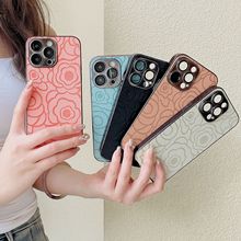 镜头膜皮纹浮雕山茶花适用iPhone14pro max手机壳苹果15新款13/12