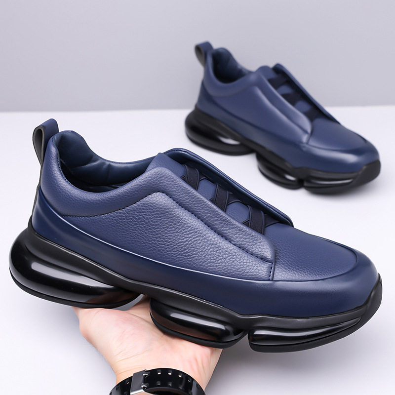 Giày thể thao nam cổ cao dáng sneaker buộc dây, đế bằng chống trơn trượt, thoáng khí — Màu đen, màu xanh