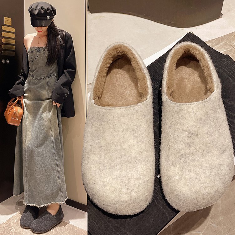 2024 Winter New Flat Cotton Shoes Women's Shoes Wool Felt fleece-lined Warm Simple All-match Lazy Shoes Fashion 2024 Winter New Flat Cotton Shoes Women's Shoes Wool Felt fleece-lined Warm Simple All-match Lazy Shoes Fashion
