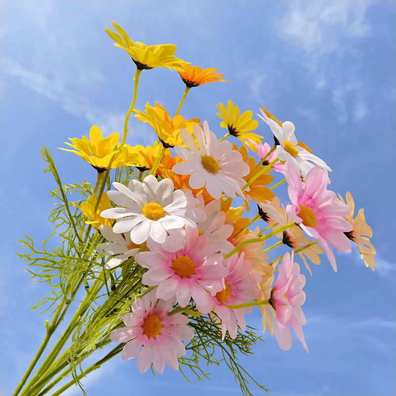 Artificial Chamomile 5 Heads Dutch Chrysanthemum Small Daisy Cosmos Fake Flower Bouquet Wedding Home Decoration Cross-Border