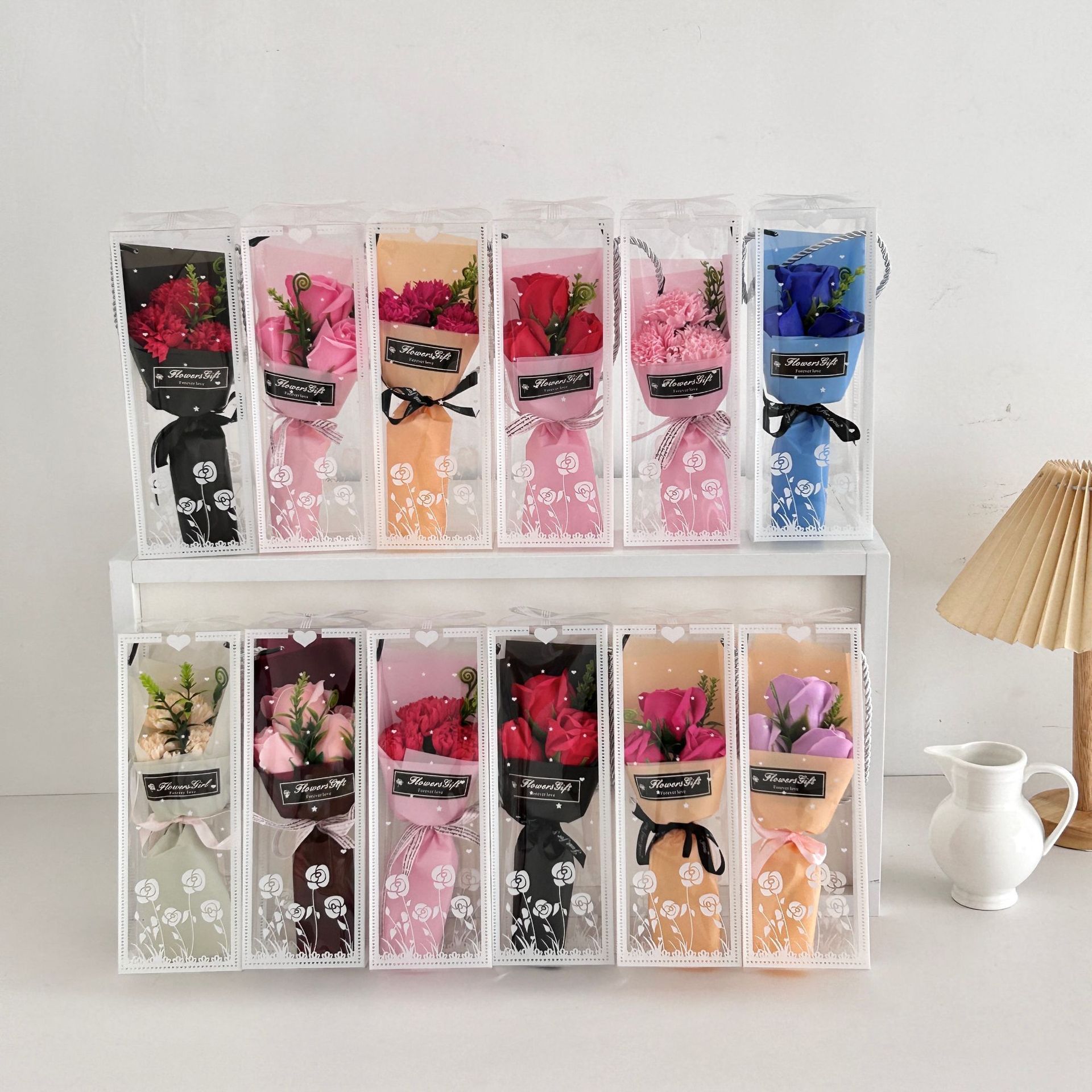 225g Weight bouquet Event & Party Supplies 1 Piece Quantity Wedding, Graduation, Festival Occasion Soap Flower Material Carnation, Rose Pattern Romantic Style Romantic Carnation Rose Soap Flower Artificial Flowers 无