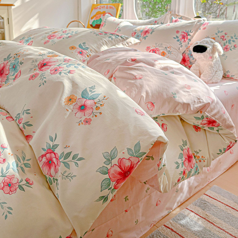 ins caricatura para niños algodón cama de cuatro piezas set 100 sábanas de flor de algodón sábanas