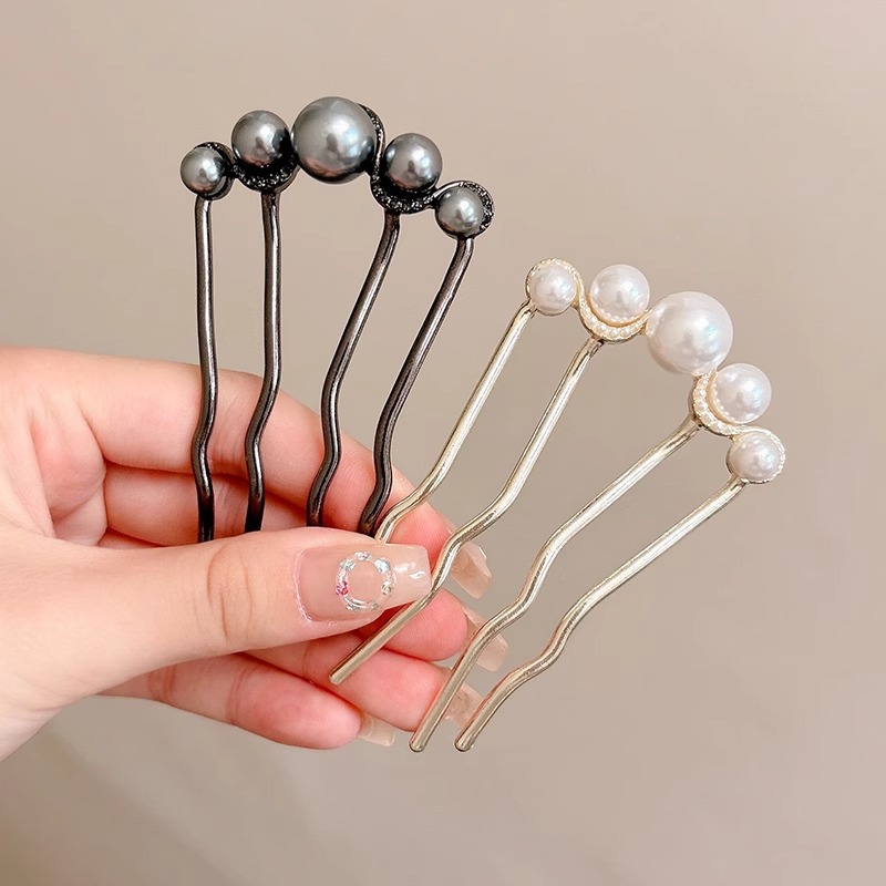 A151 antiguo estilo de perlas de bala negra en forma de U pinzas de cabello nuevo artefacto de cabello de estilo chino de alta calidad