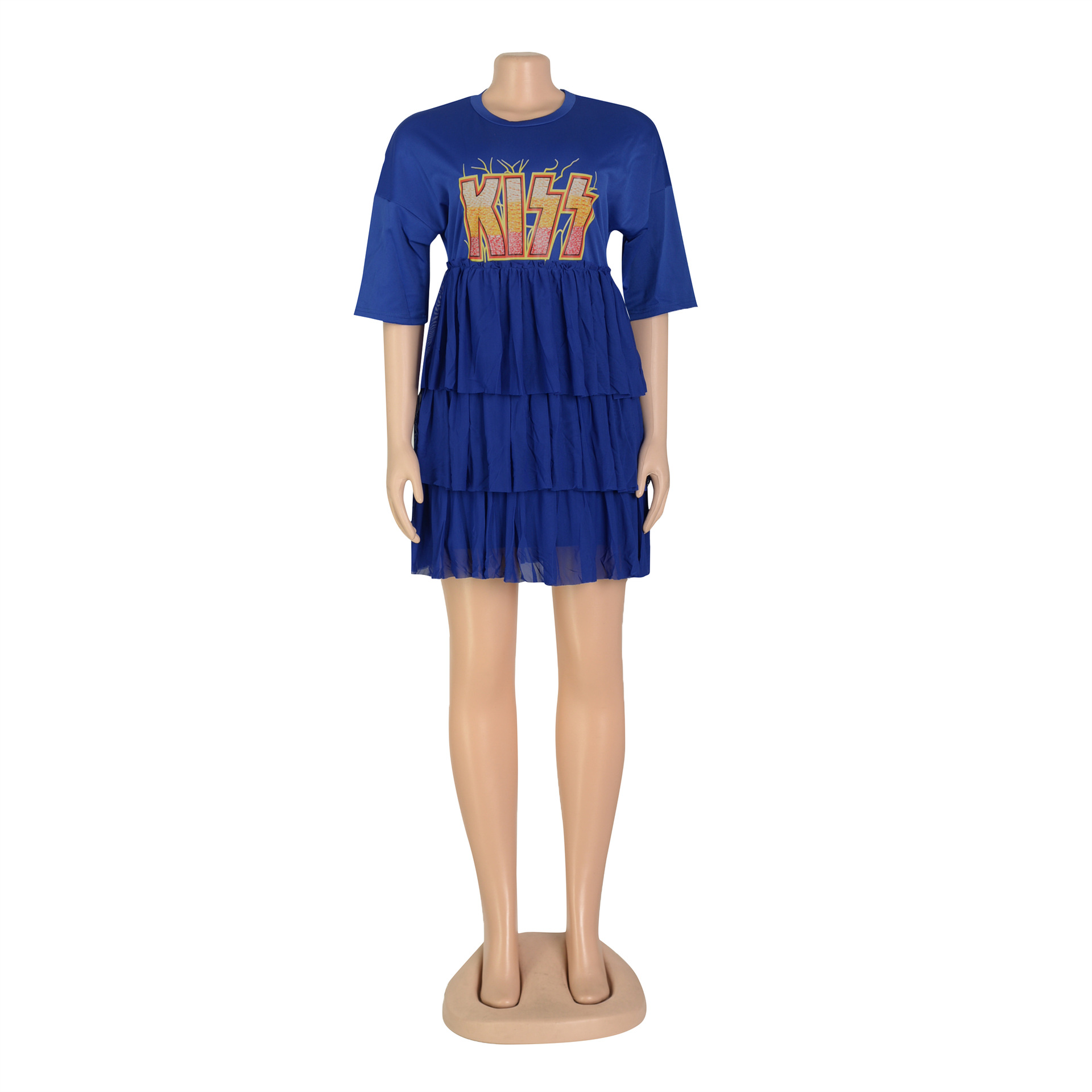 Women Clothing Printed Tiered Dress Mesh Dress T shirt Dress Summer