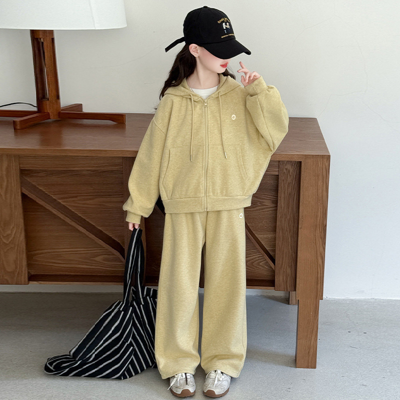 女大童秋装运动套装跨境儿童2025新款秋季网红连帽开衫两件套童装|undefined