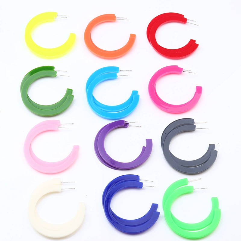 Европейский и американский стиль Простые индивидуальные 12 цветов плоские C-образные серьги-гвоздики карамельного цвета Акриловые Кольца Серьги-карамели для женщин