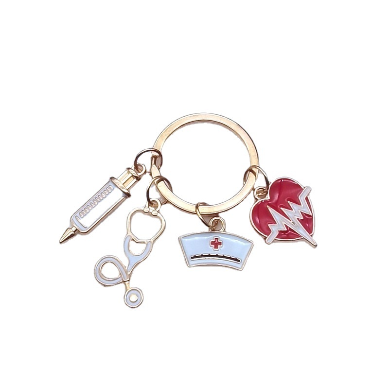 Enfermera doctor amor máscara llavero personal de rescate médico jeringa estetoscopio llavero