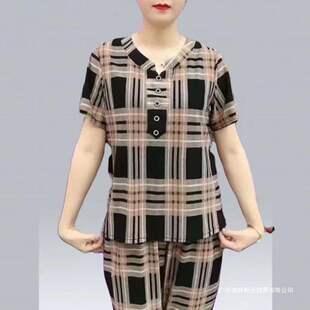 Suit for Women 2025 New Summer Style Middle-Aged and Elderly Women's Elegant Mother's Thin Short-Sleeved Top Nine-Point Pants Two-Piece Set