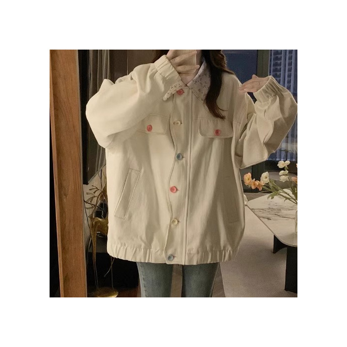 新商品の甘美な花の襟の襟のコートの女性の2024秋のinsのカラーのボタンのゆったりしている百合のジャケットの上着のファッション|undefined