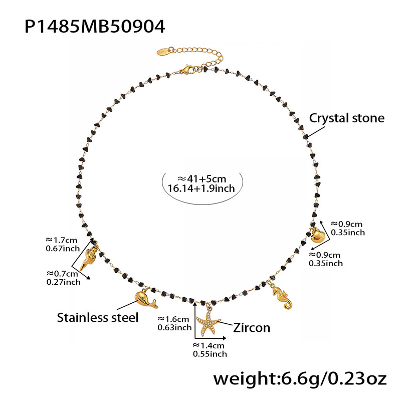 方糖跨境欧美时尚满钻海星海洋系列不锈钢吊坠黑色水晶锁骨链项链|undefined