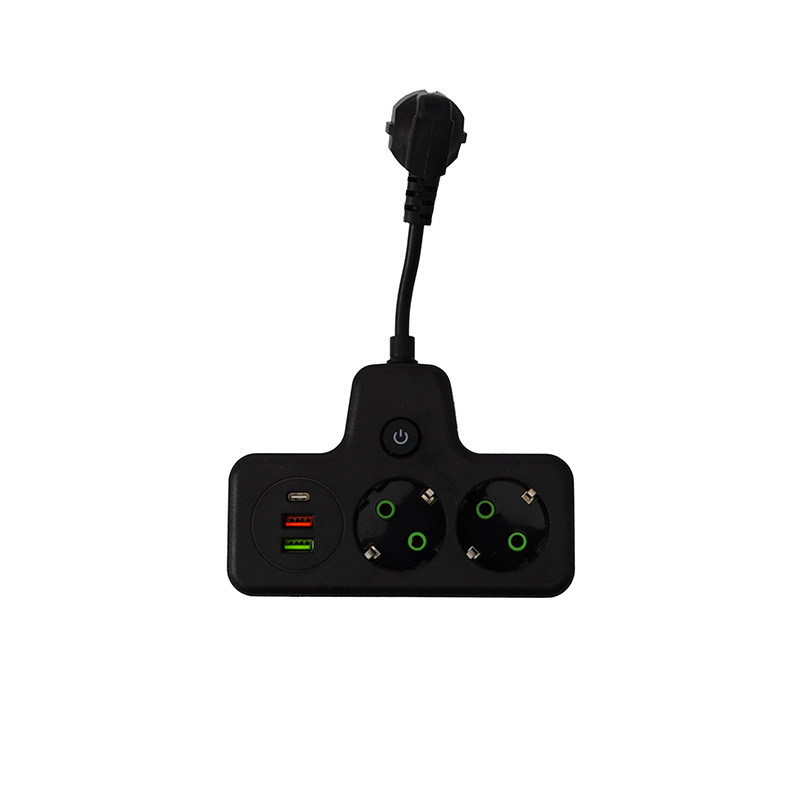 Enchufe de conversión estándar europeo europeo con carcasa negra de línea corta y carcasa blanca 2USB 1Type-c caja de color embalaje