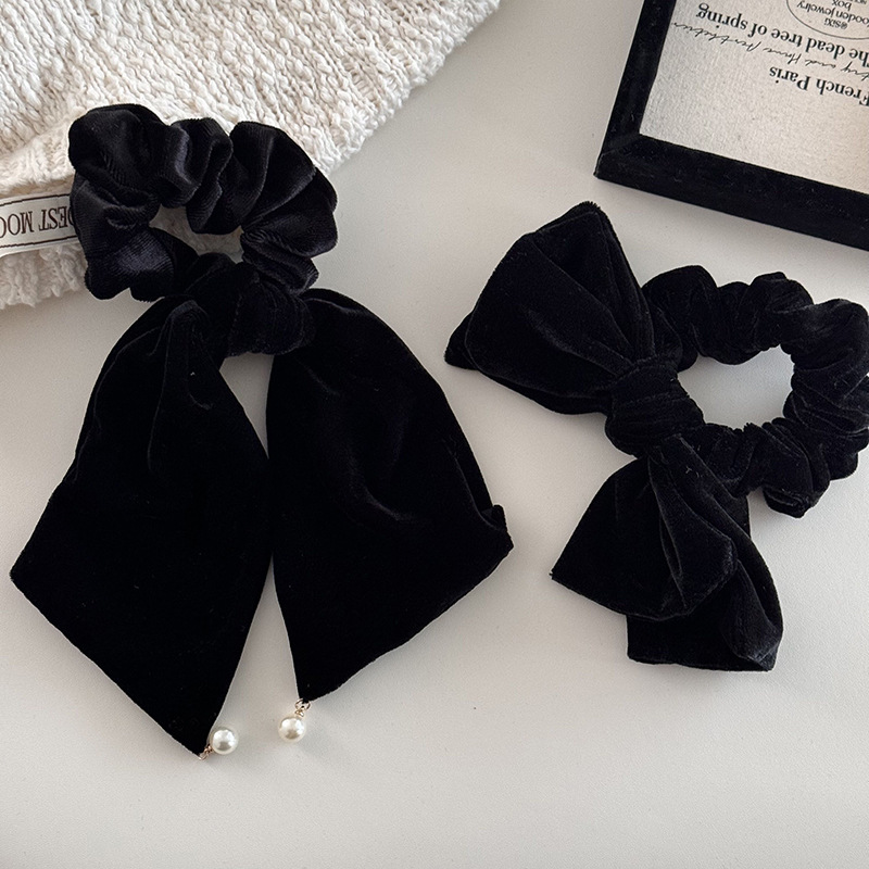 Nastro pendente in velluto nero con perle, stile fascia per capelli, corda per capelli, elegante, retrò, in velluto, copricapo tutto-fiammifero, copricapo a fiori_voghion.com