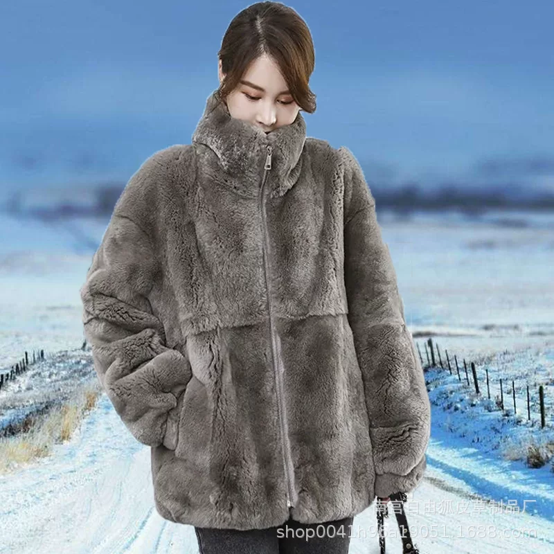 Long jacket, mid-length, oversize, genuine leather