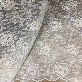 国风玫瑰花棉线刺绣面料 精品蕾丝底部爆款面料棉线平绣网布绣花
