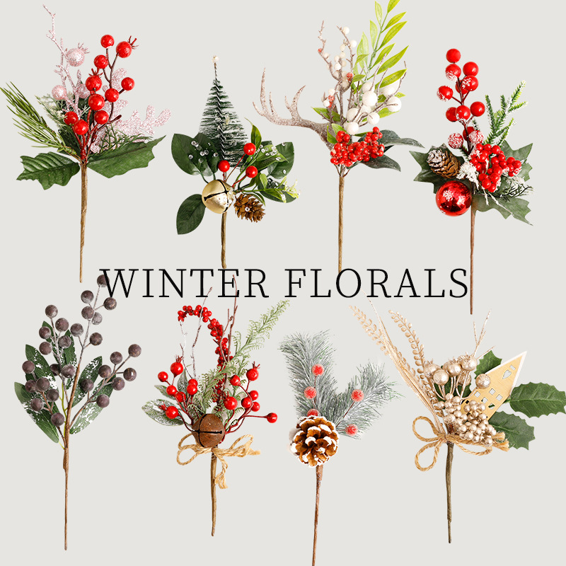 圣诞节装饰品仿真花插枝家用氛围场景布置套装摆件桌面圣诞树挂饰