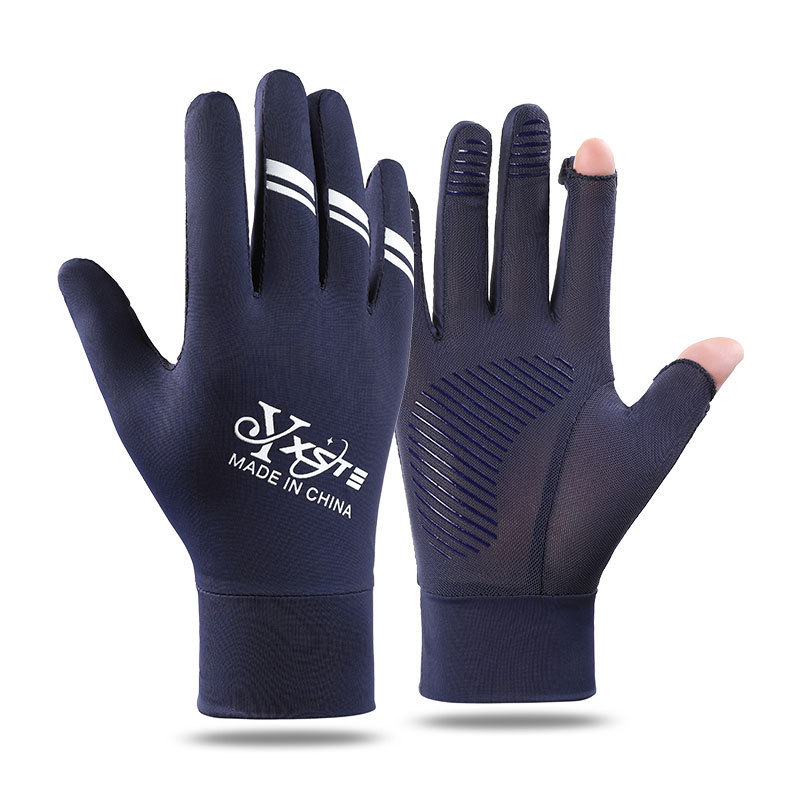 Guantes de seda de hielo para hombres, protector solar fino de verano, pantalla táctil para exteriores, cubierta abatible, antideslizante, transpirable, conducción, guantes de malla
