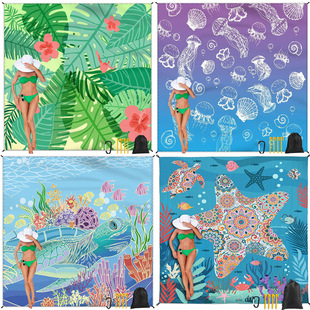 Jit Dropshipping Beach Mat Sand-Proof and Moisture-Proof Outdoor Large Foldableable Quick-Drying Picnic Mat Portable Digital Printing