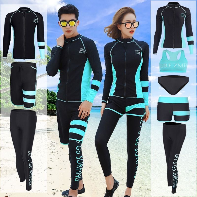 自由潜水湿衣韩式分体潜水服速干拉链长袖游泳衣冲浪服情侣套装|ms
